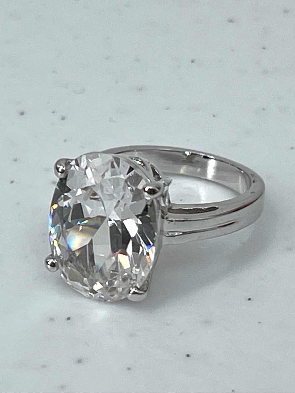 Fashion silver tone large faux diamond solitaire engagement ring